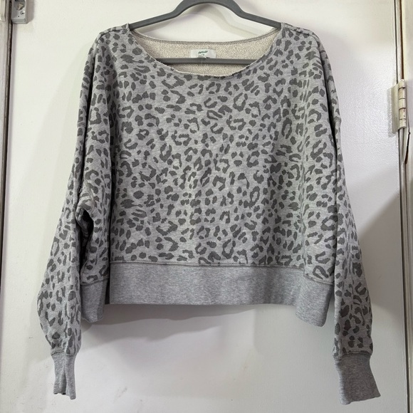 Aerie Sandy Cropped Off The Shoulder Leopard Cheetah Animal Print Gray Oversized - Picture 4 of 10